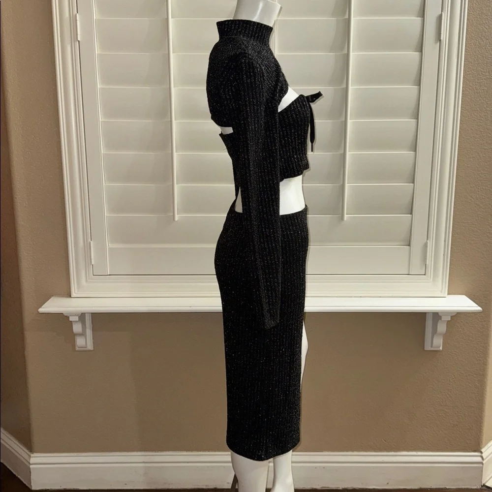 NBD Kendra Top and Skirt Set Metallic Black